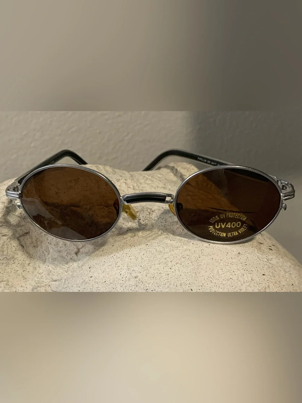 Papillon Blanc Silver Frame Sunglasses with Brown Lenses